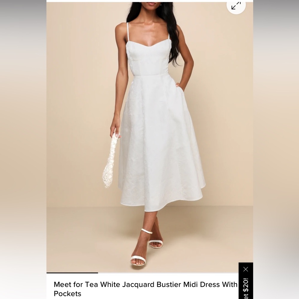 Lulu’s Meet for Tea White Jacquard Bustier Midi Dress With Pockets